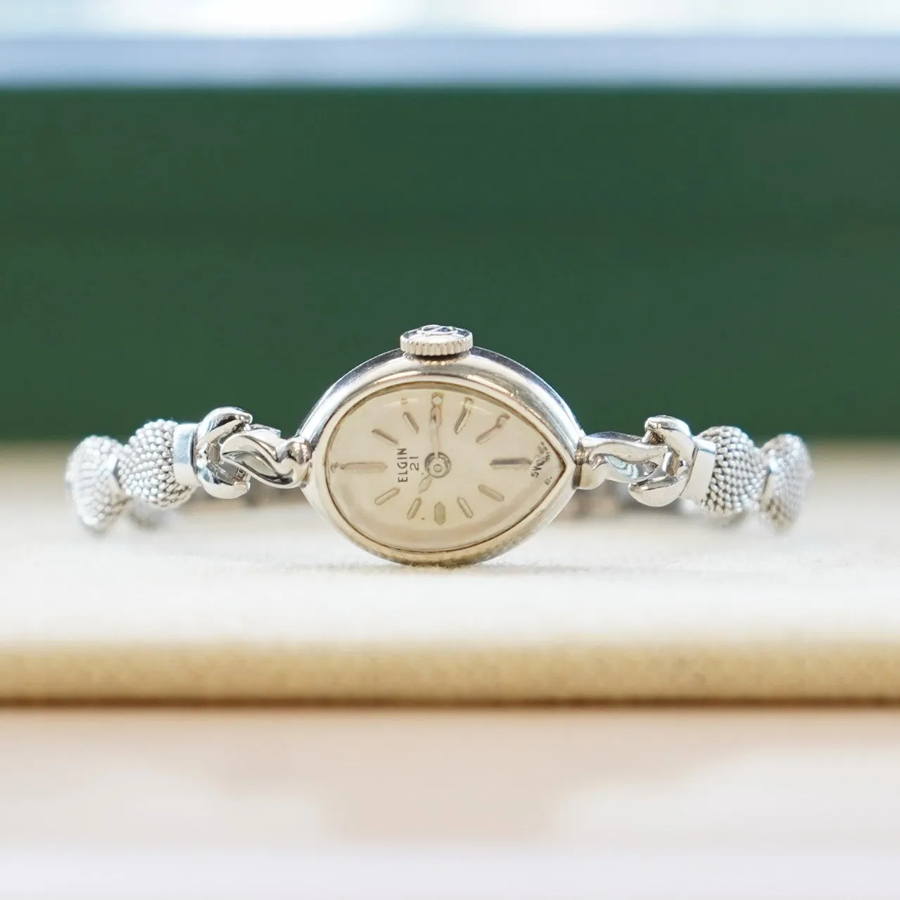 Vintage ELGIN 21 Jewels Ladies Cocktail Watch Cal. Grade 316 Original Speidel Mesh Bracelet Swiss - In Box!