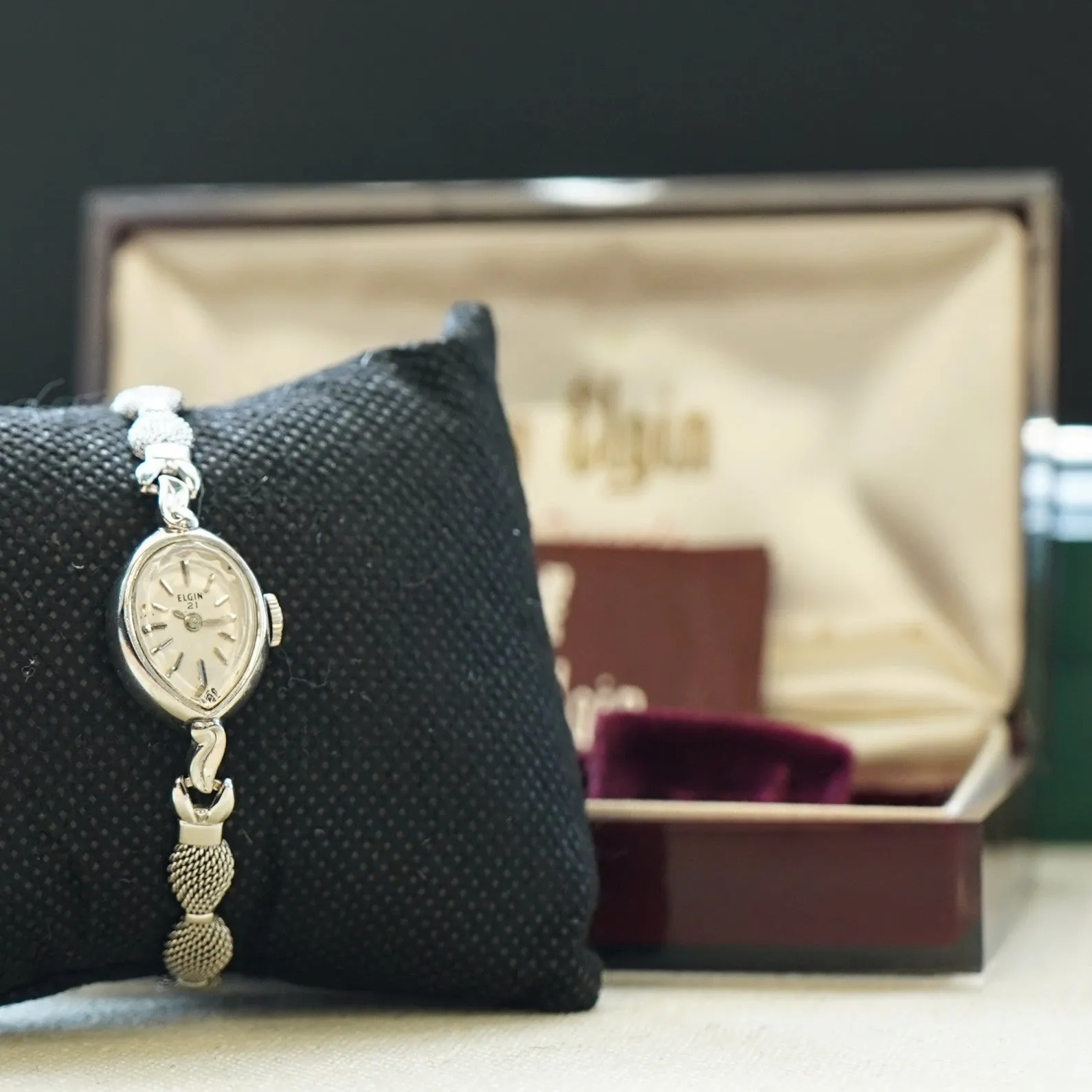 Vintage ELGIN 21 Jewels Ladies Cocktail Watch Cal. Grade 316 Original Speidel Mesh Bracelet Swiss - In Box!