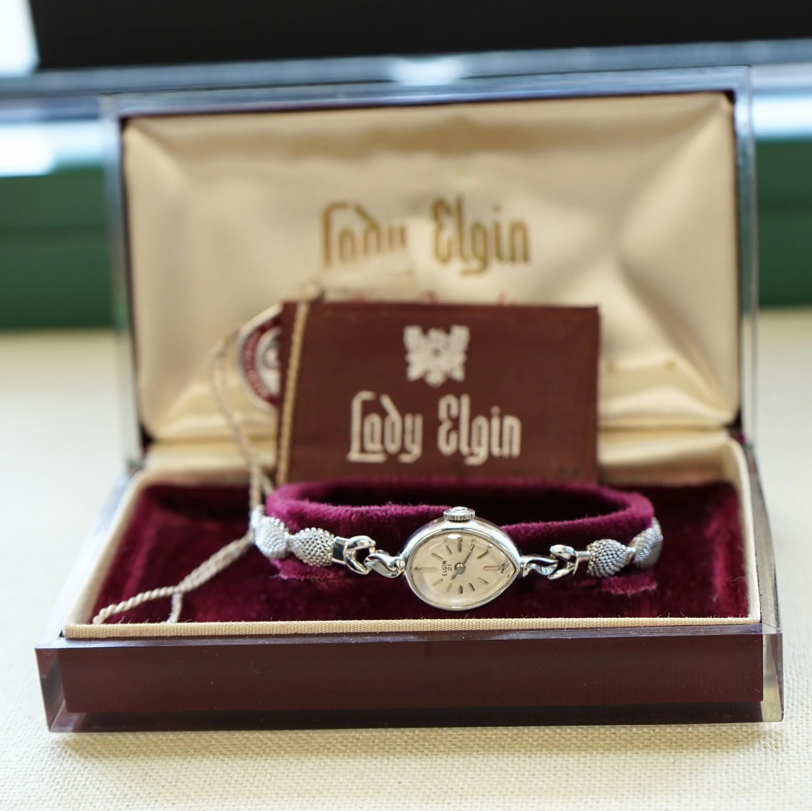 Vintage ELGIN 21 Jewels Ladies Cocktail Watch Cal. Grade 316 Original Speidel Mesh Bracelet Swiss - In Box!