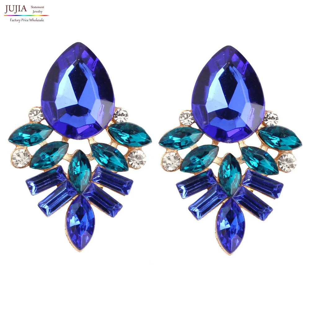 Women's fashion stud earrings New arrival brand sweet metal with gems Handmade Rhinestone earring for girls