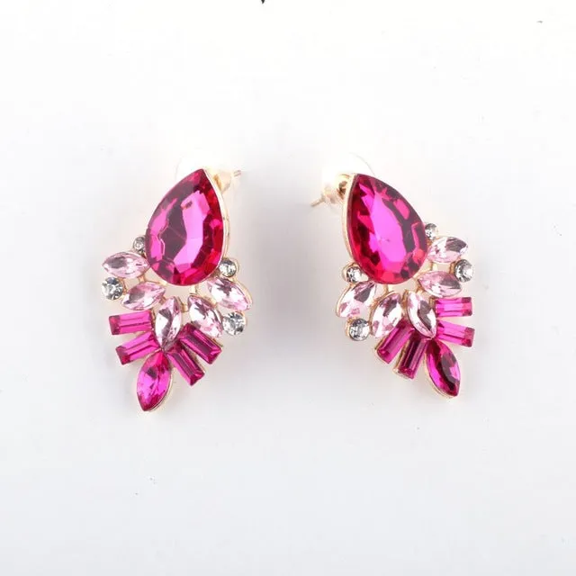 Women's fashion stud earrings New arrival brand sweet metal with gems Handmade Rhinestone earring for girls