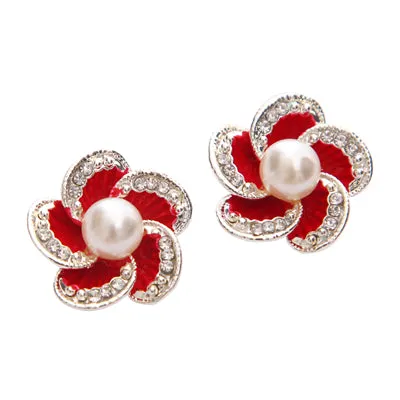 ZOSHI Lose money promotion Simulated Pearl Earrings wholesale Flower design silver plated ladies stud earrings jewelry 1pair/lot